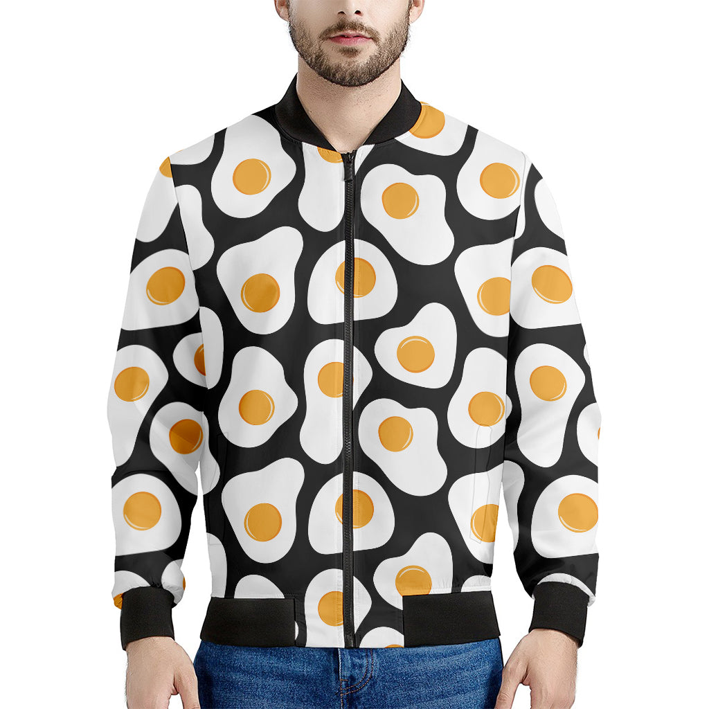 Black Fried Eggs Pattern Print Men's Bomber Jacket
