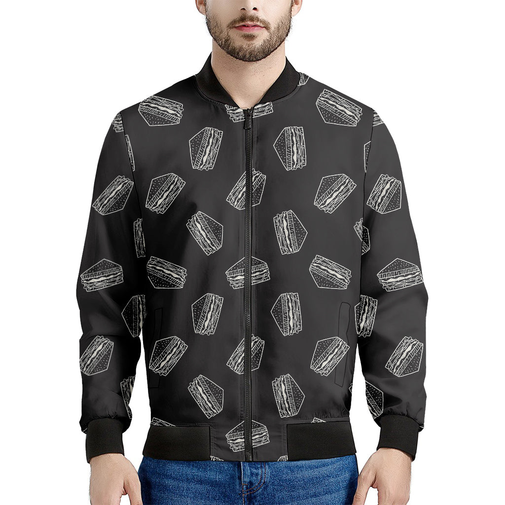 Black Doodle Sandwich Pattern Print Men's Bomber Jacket