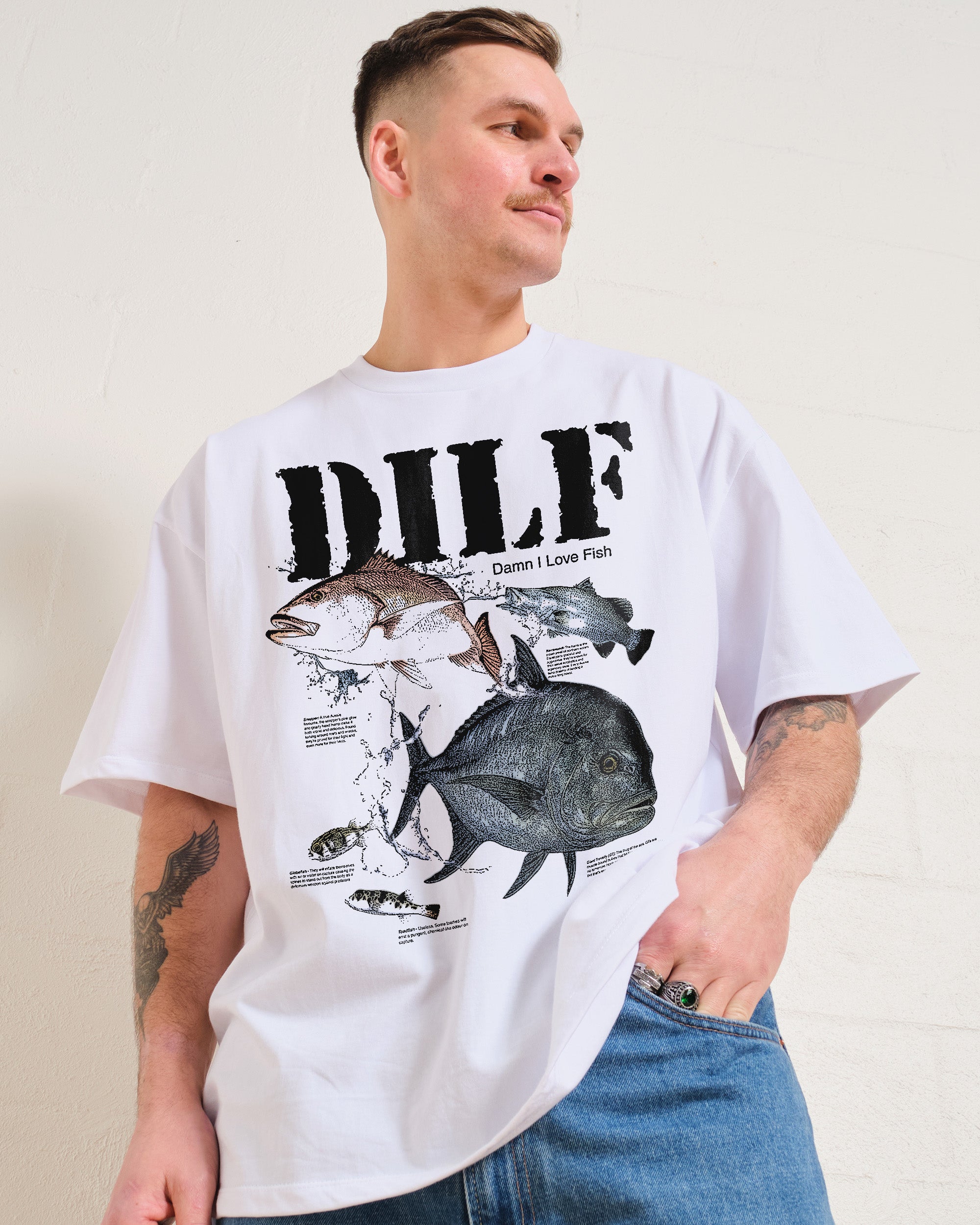Damn I Love Fish Oversized Graphic Tee - Unisex 100% Combed Cotton 275gsm
