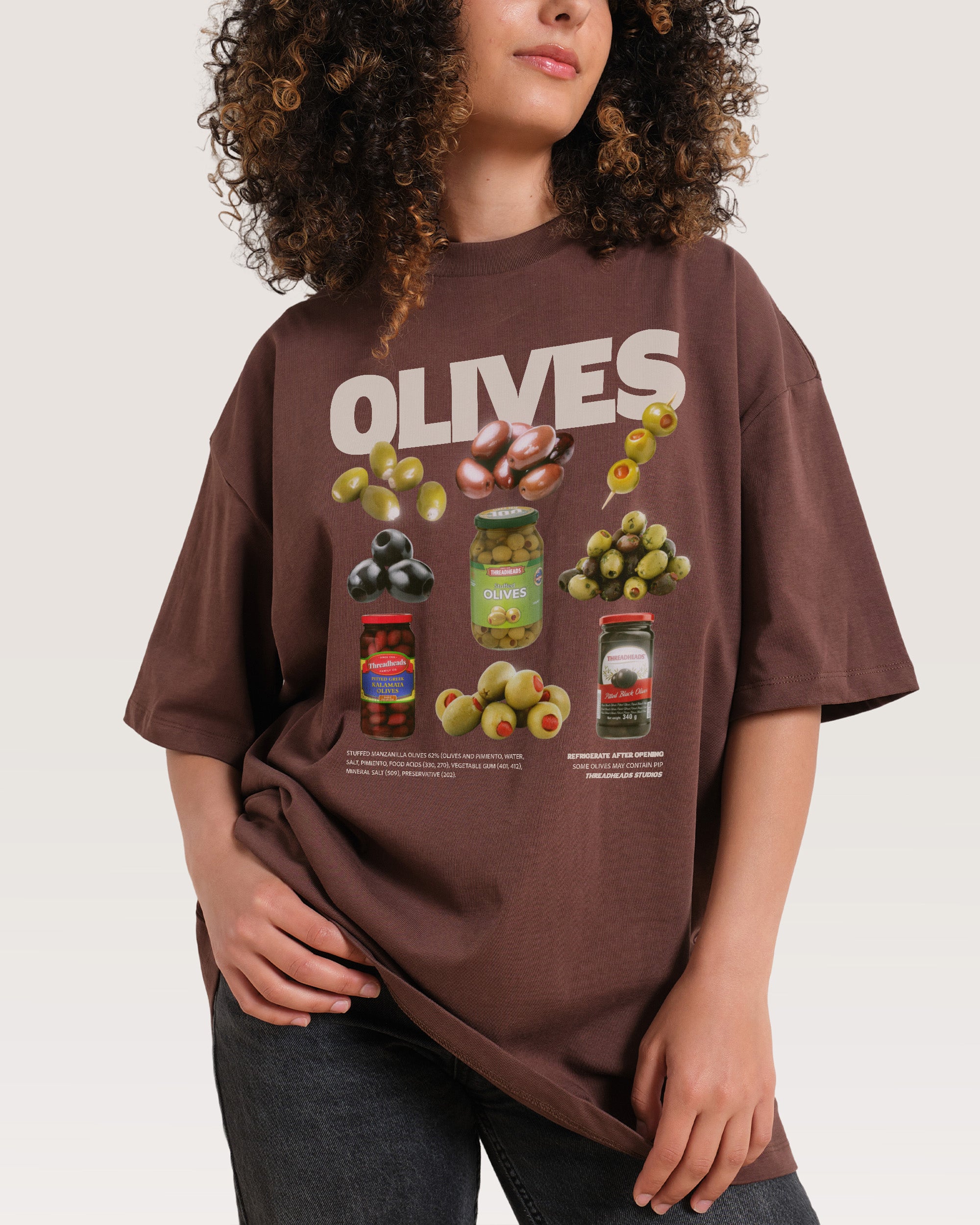 Olives Oversized Graphic Tee - Threadheads 90s Boxy Fit 100% Combed Cotton