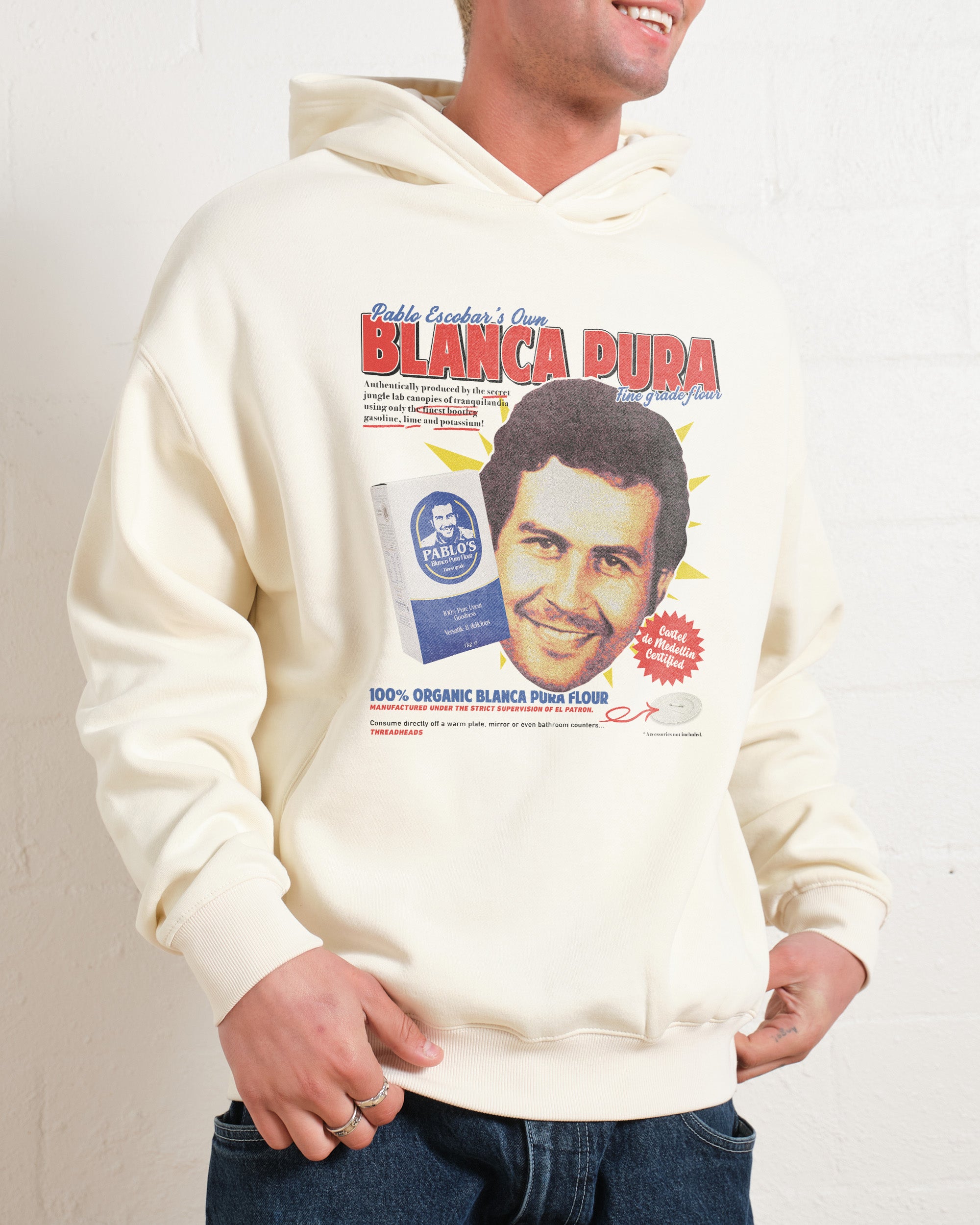 Pablo Escobar's Blanca Flour Unisex Hoodie - 90s Boxy Fit, 340gsm Cotton-Poly