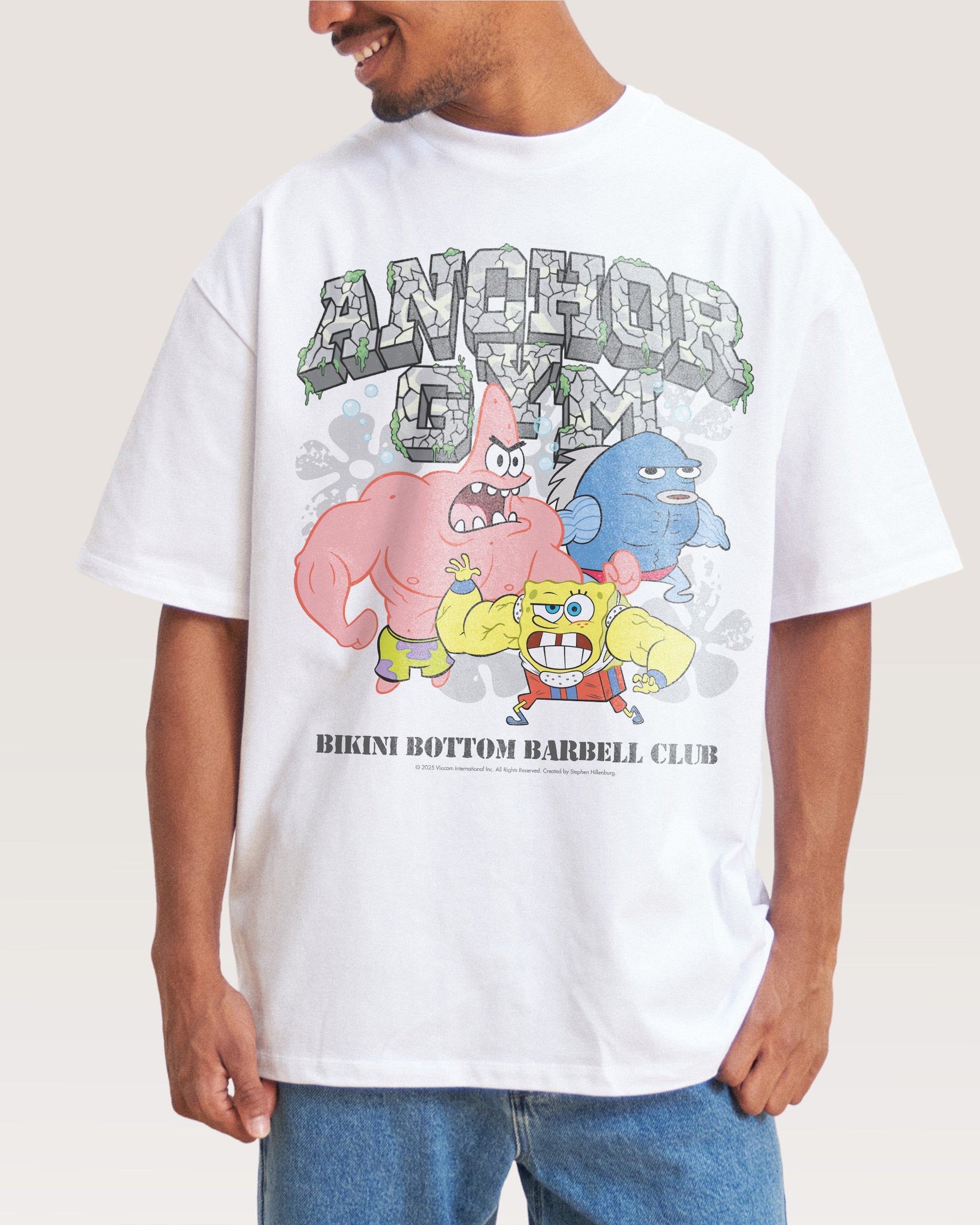 SpongeBob Gym Oversized Graphic Tee - Unisex 100% Combed Cotton Heavyweight