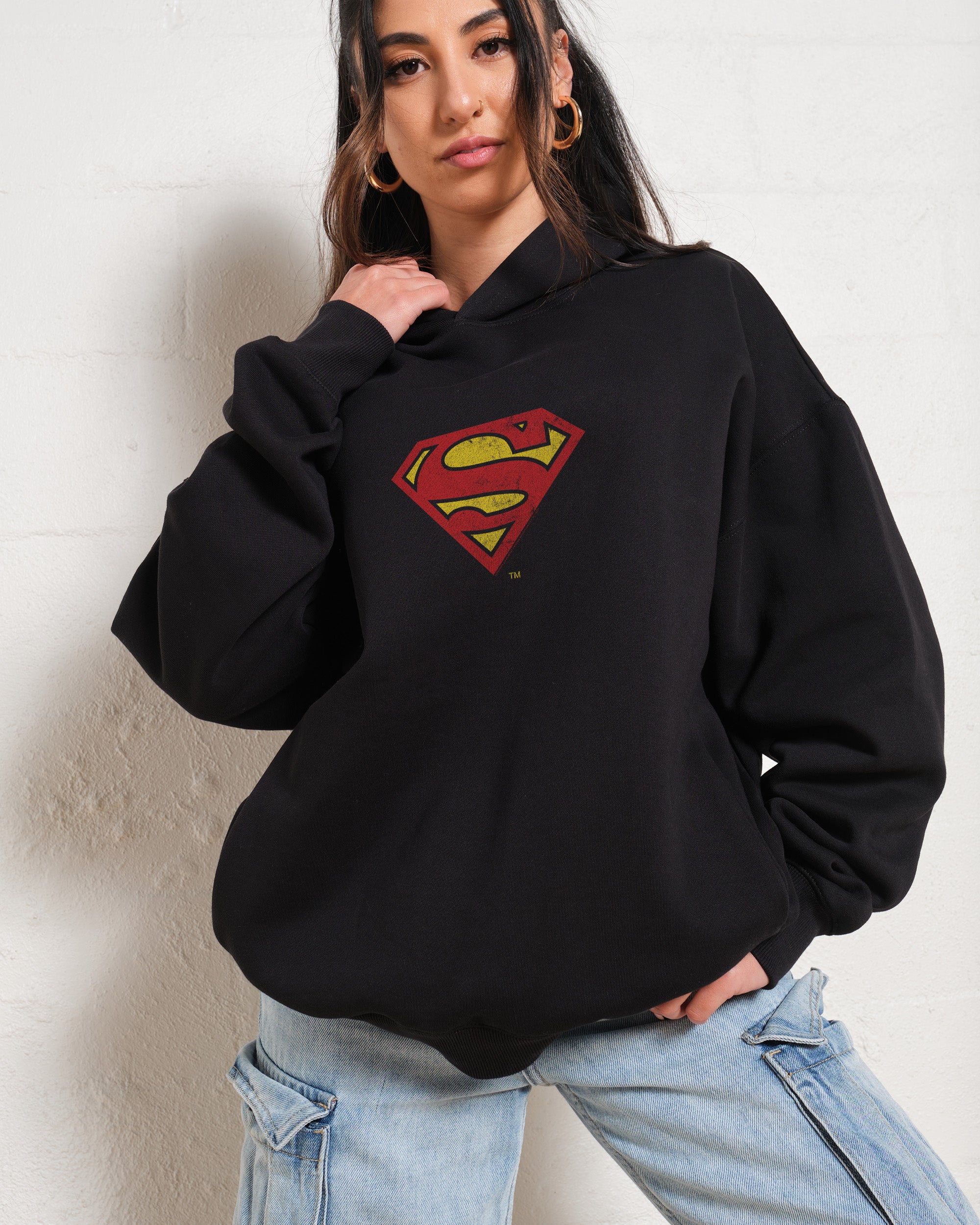 Superman Classic Logo Unisex Hoodie - 90s Boxy Fit, 340gsm Cotton-Poly