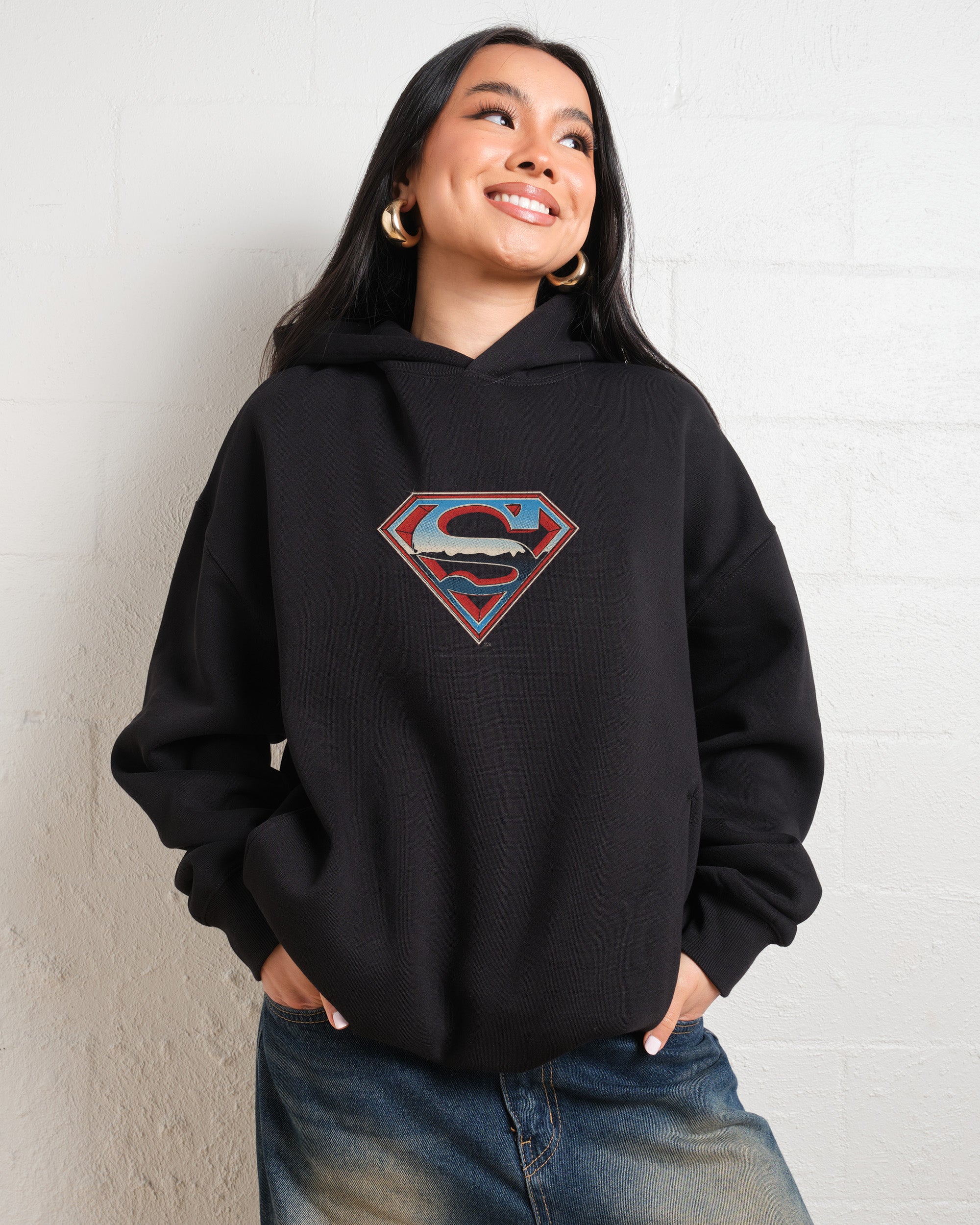Superman Vintage Logo Unisex Hoodie - 90s Boxy Fit, 340gsm Cotton-Poly