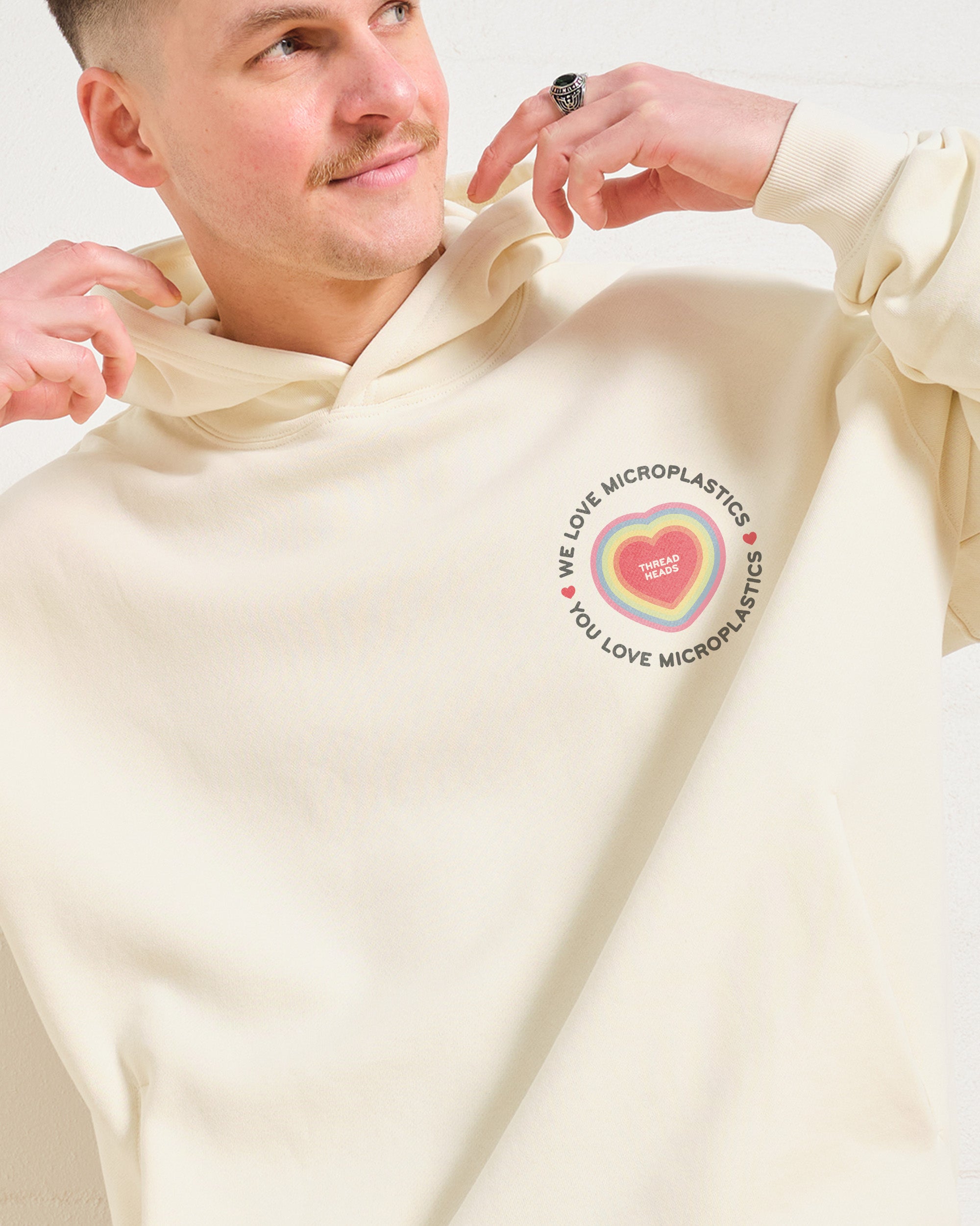 We Love Microplastics Unisex Graphic Hoodie - 90s Boxy Fit, 340gsm Cotton-Poly