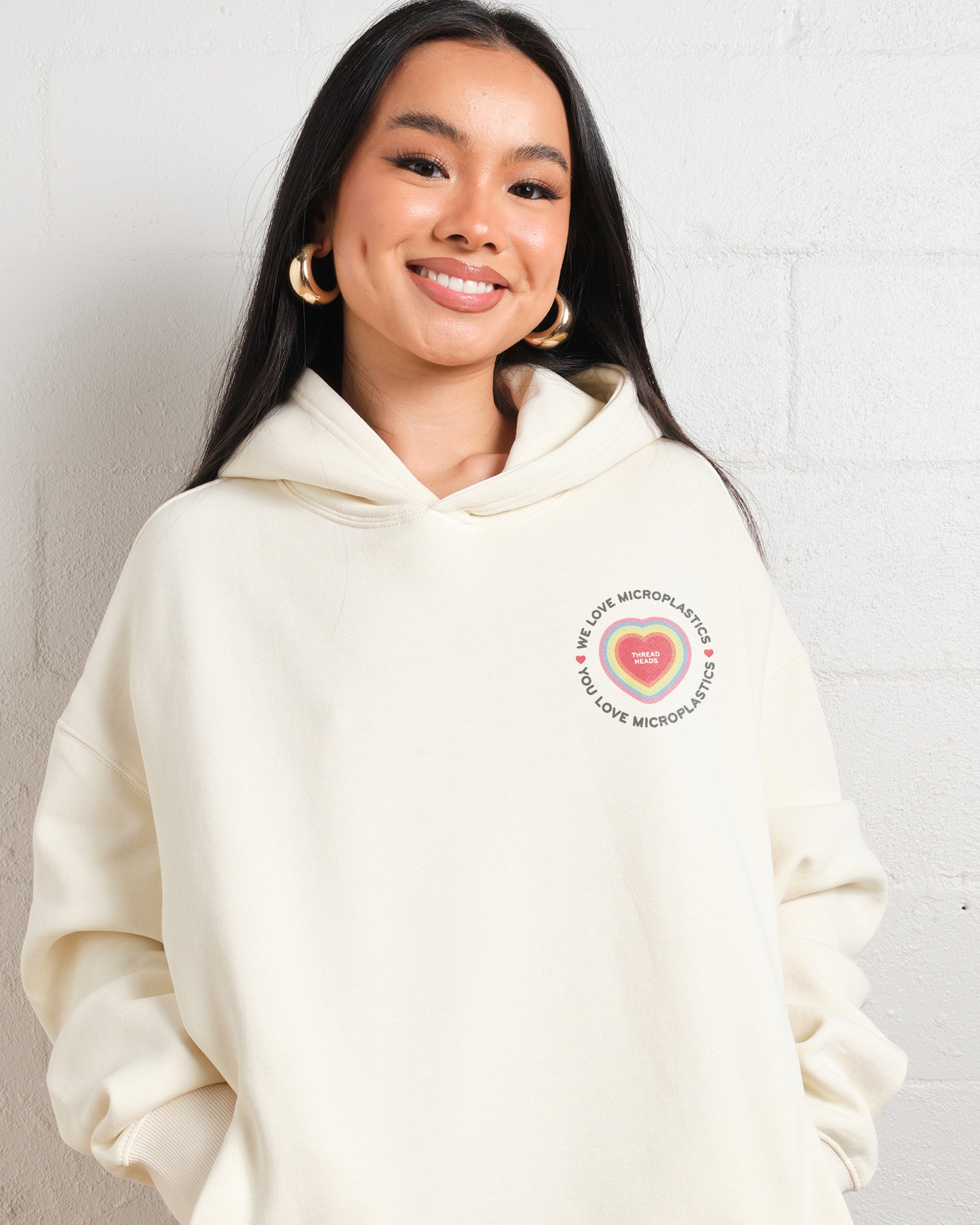 We Love Microplastics Unisex Graphic Hoodie - 90s Boxy Fit, 340gsm Cotton-Poly
